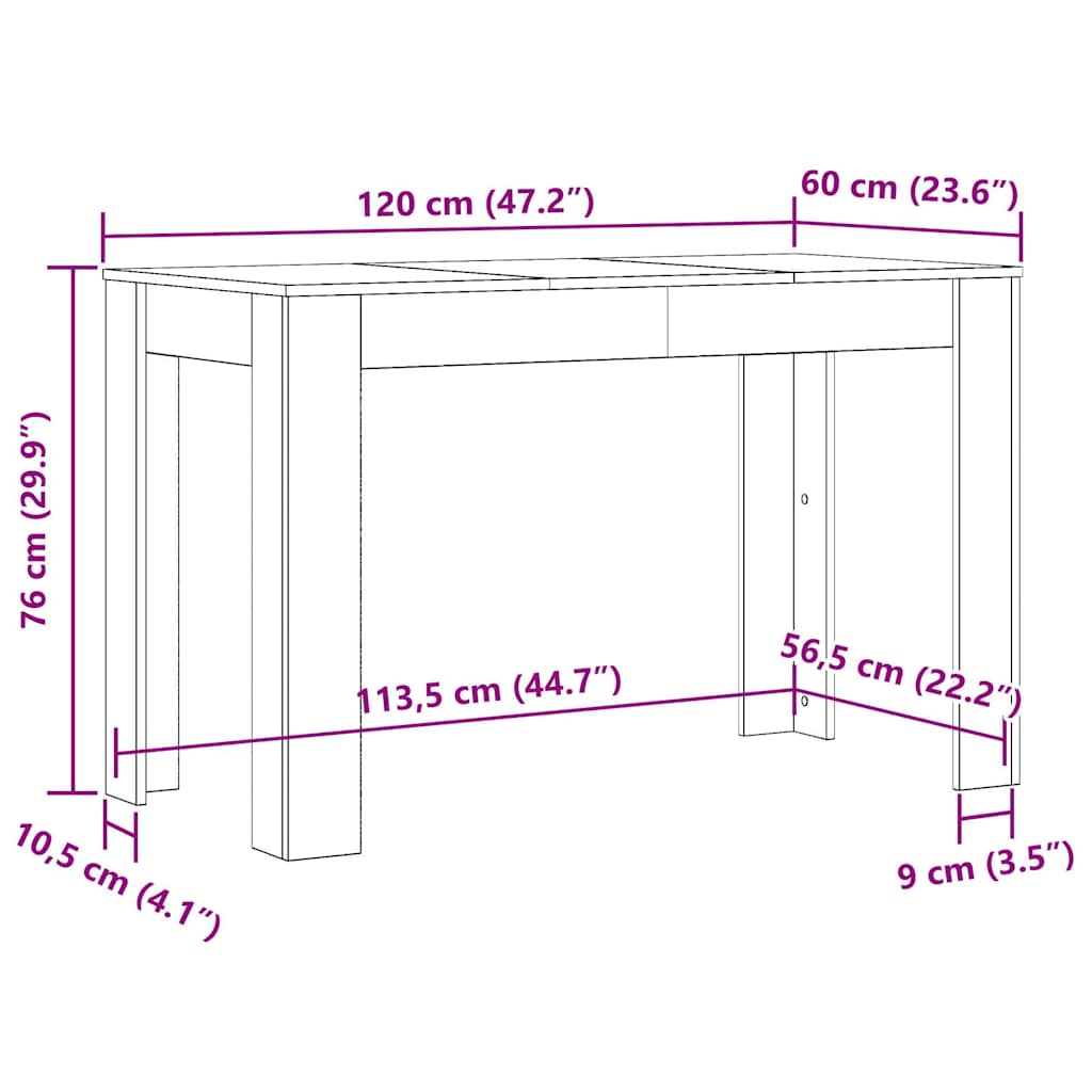 Dining Table Old Wood 120x60x76 cm Engineered Wood