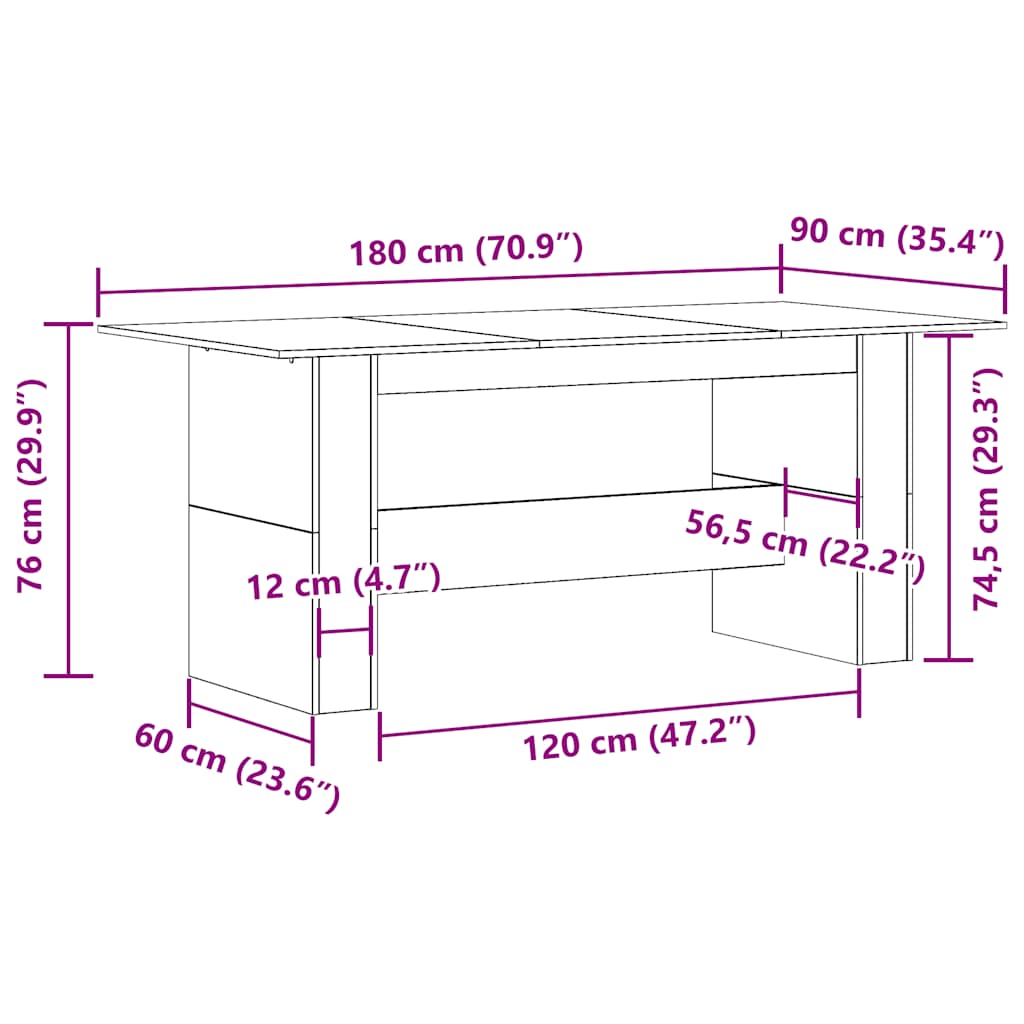 Dining Table Old Wood 180x90x76 cm Engineered Wood