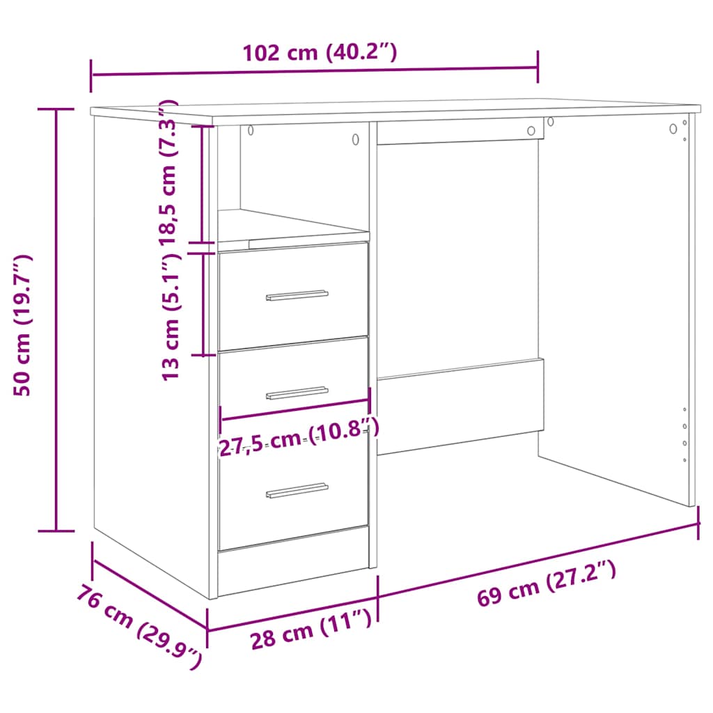 Desk Old Wood 102x76x50 cm Engineered Wood