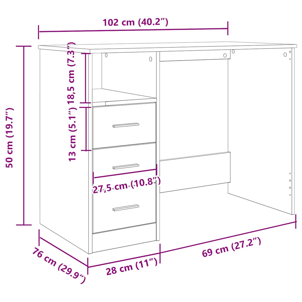 Desk Artisan Oak 102x76x50 cm Engineered Wood