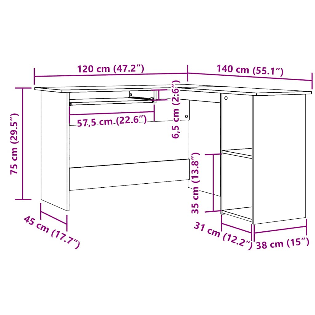 Corner Desk Artisan Oak 120x140x75 cm Engineered Wood