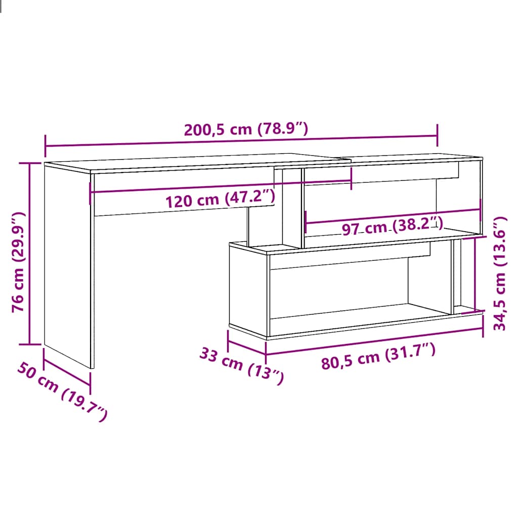 Corner Desk Old Wood 200.5x50x76 cm Engineered Wood