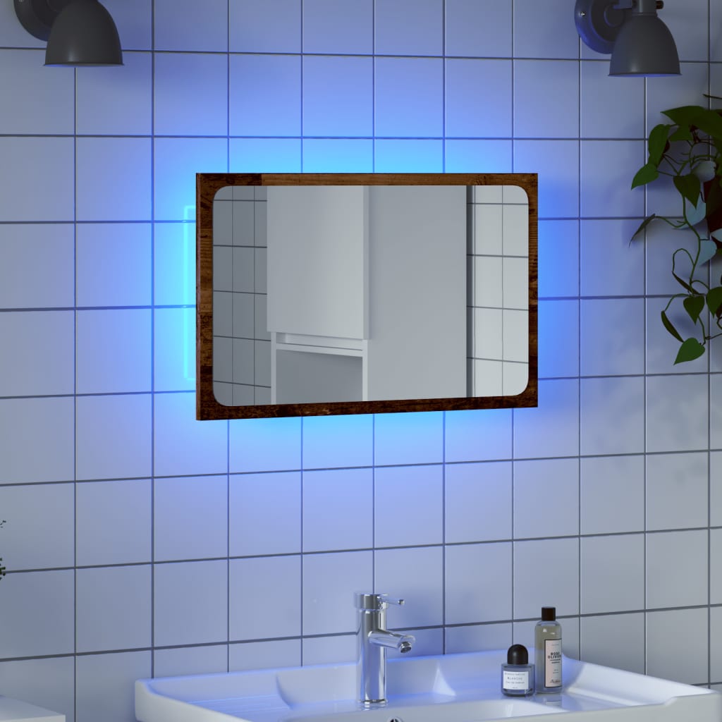 Bathroom Mirror with LED Light Old Wood 60x8.5x38 cm