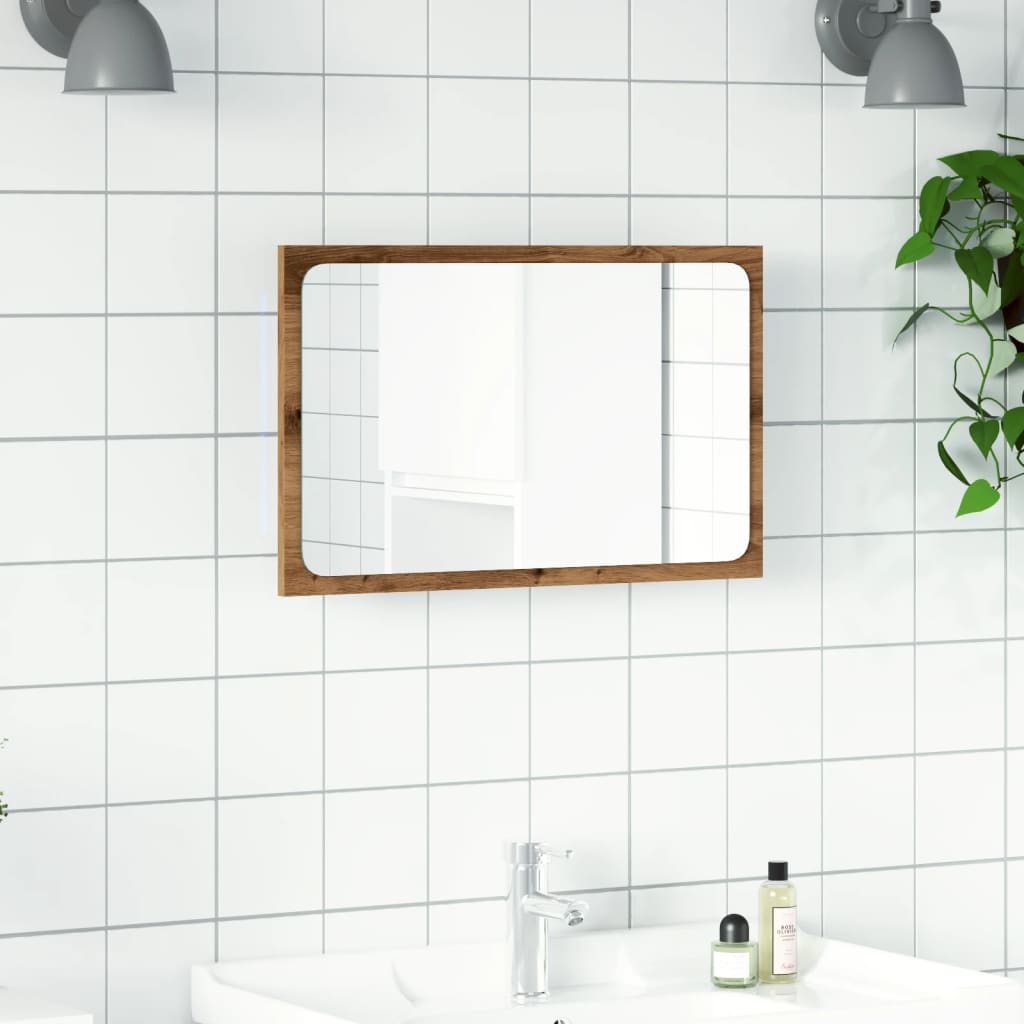 Bathroom Mirror with LED Light Artisan Oak 60x8.5x38 cm