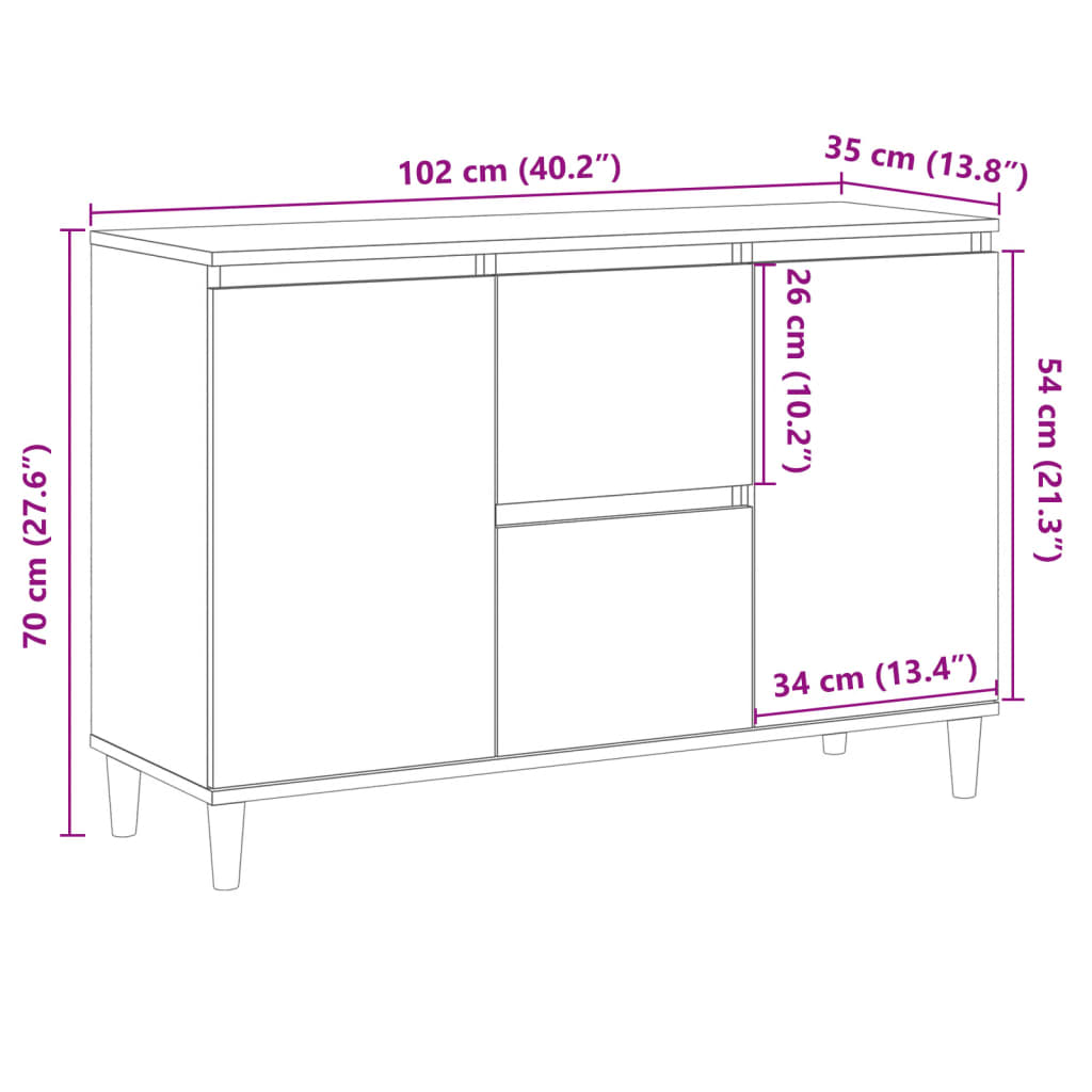 Sideboard Artisan Oak 102x35x70 cm Engineered Wood