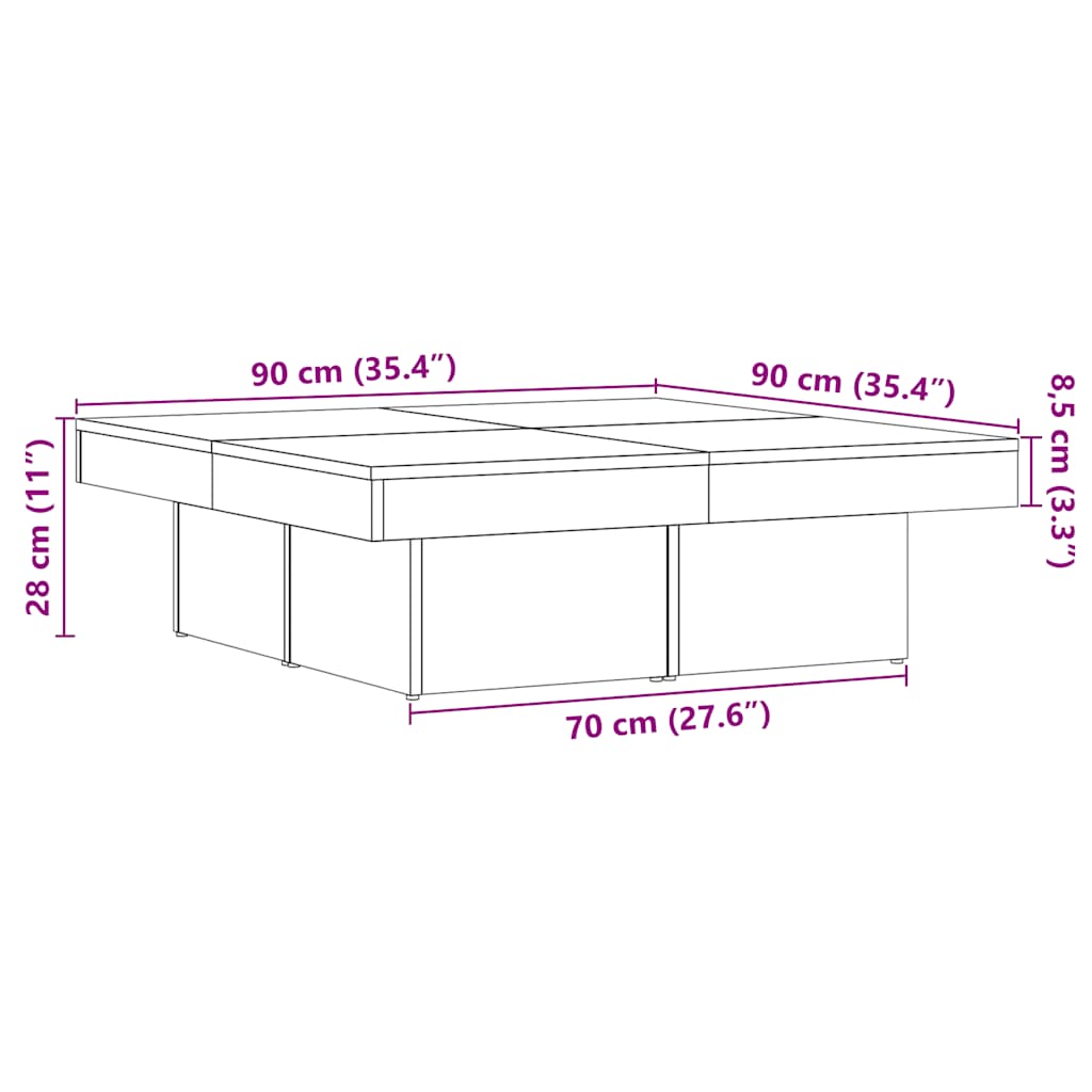 Coffee Table Old Wood 90x90x28 cm Engineered Wood