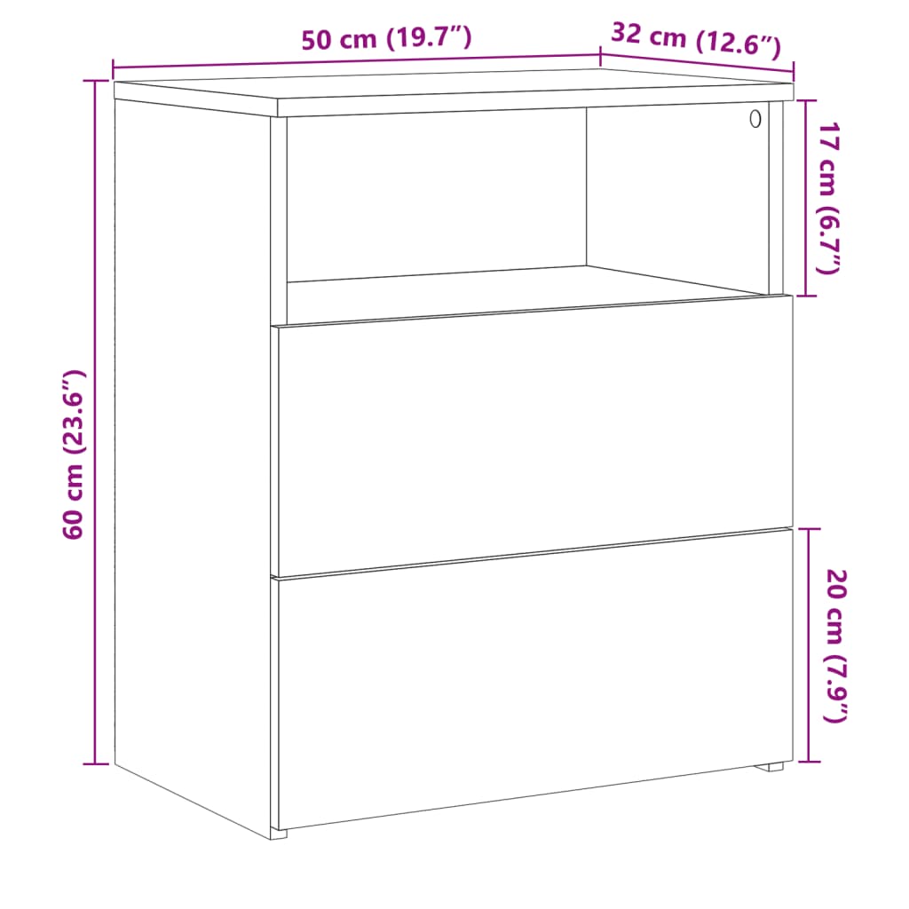 Bedside Cabinets 2 pcs Old Wood 50x32x60cm Engineered Wood