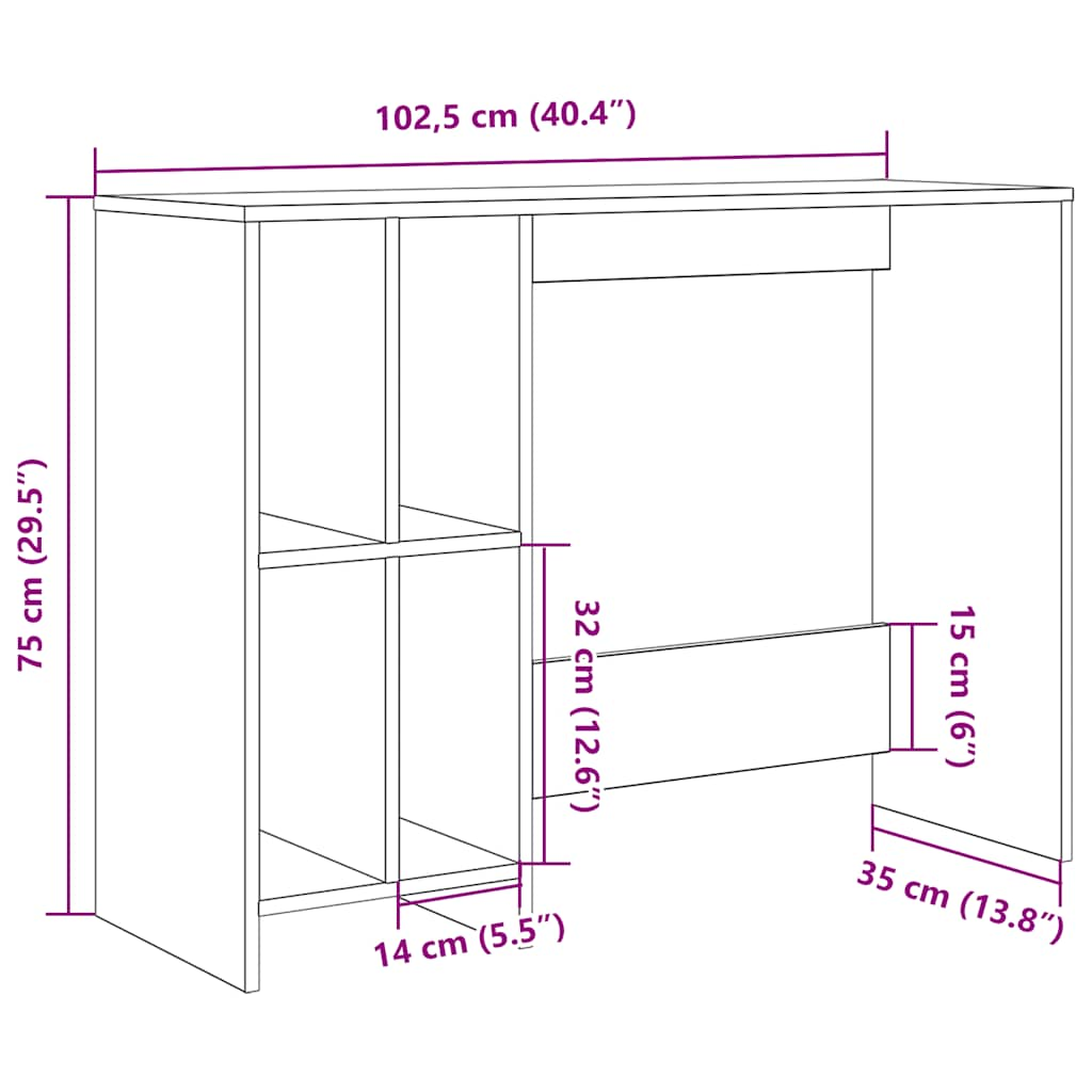 Desk Artisan Oak 102.5x35x75 cm Engineered Wood