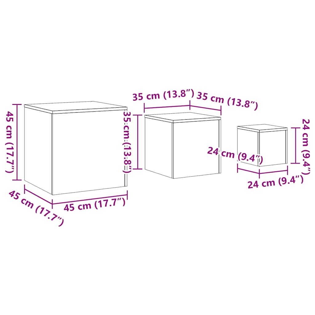 Side Tables 3 pcs Old Wood Engineered Wood