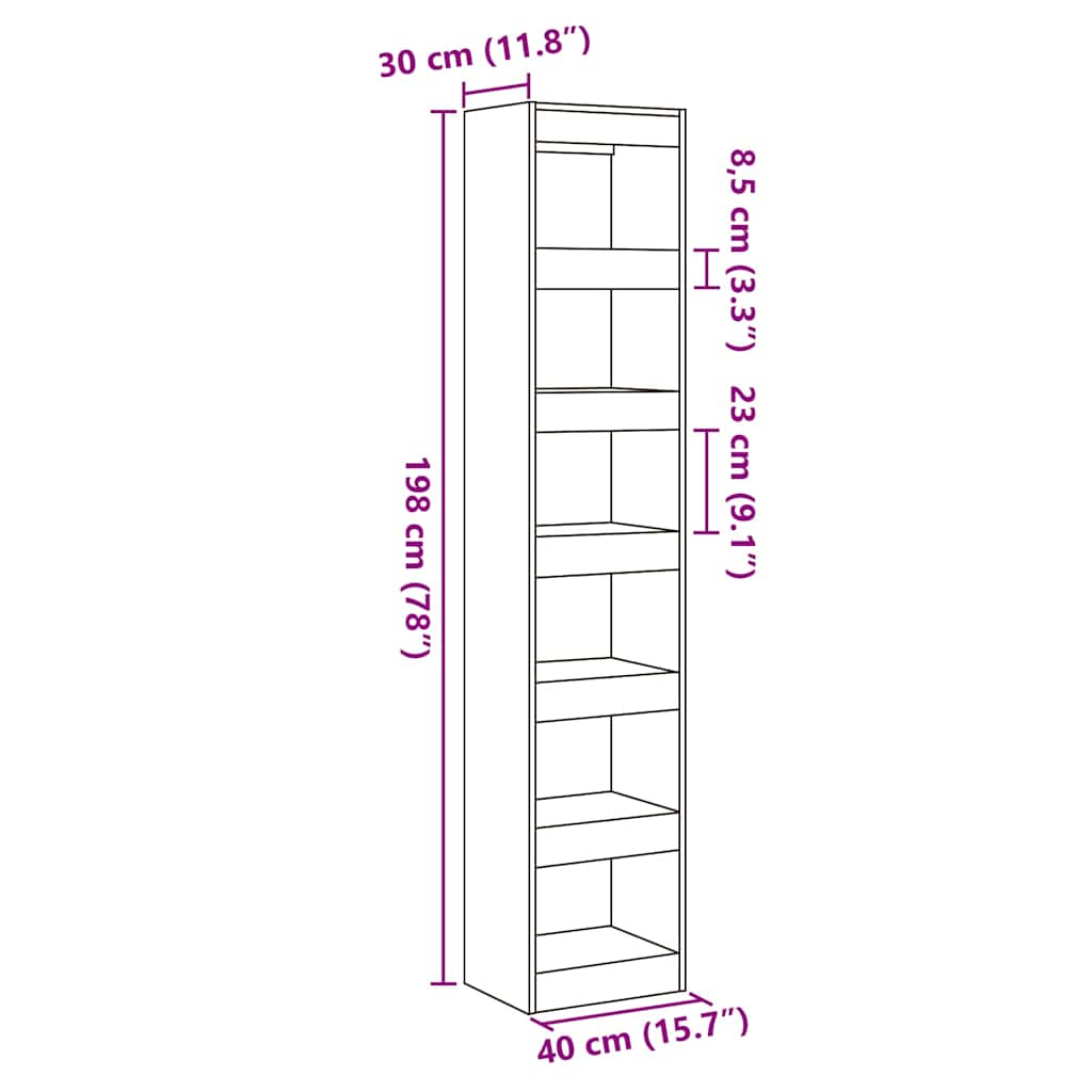 Book Cabinet/Room Divider Old Wood 40x30x198 cm