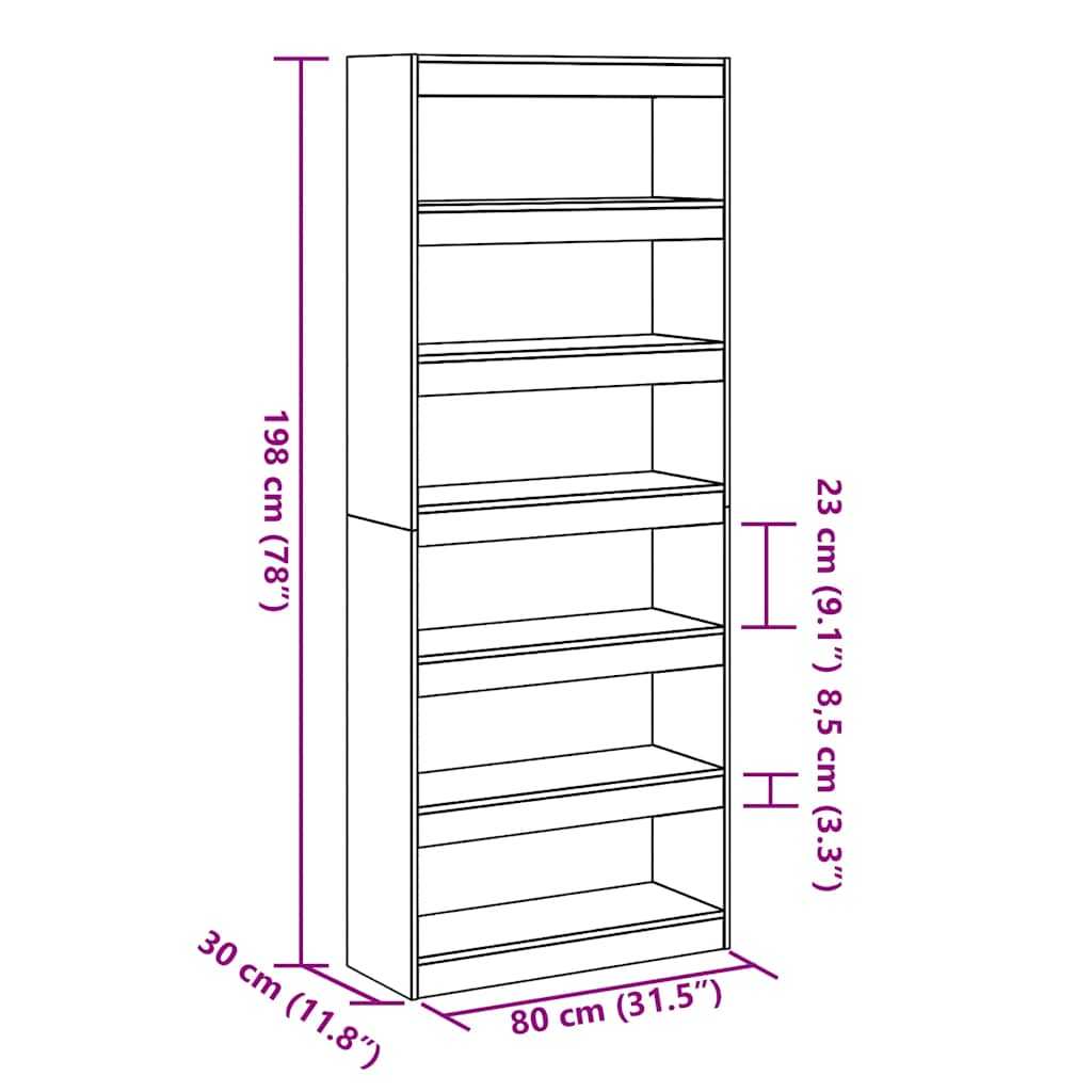 Book Cabinet/Room Divider Old Wood 80x30x198 cm