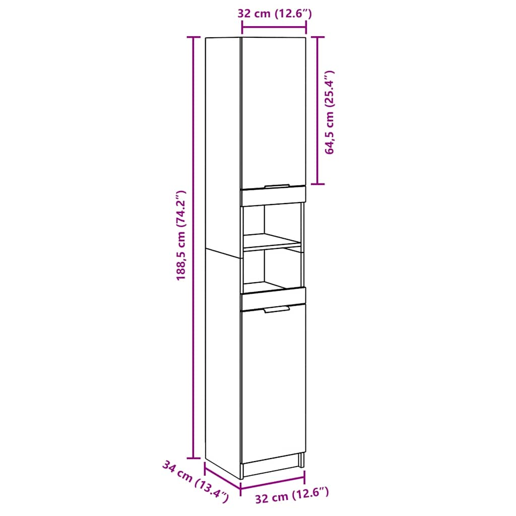 Bathroom Cabinet Concrete Grey 32x34x188.5 cm Engineered Wood