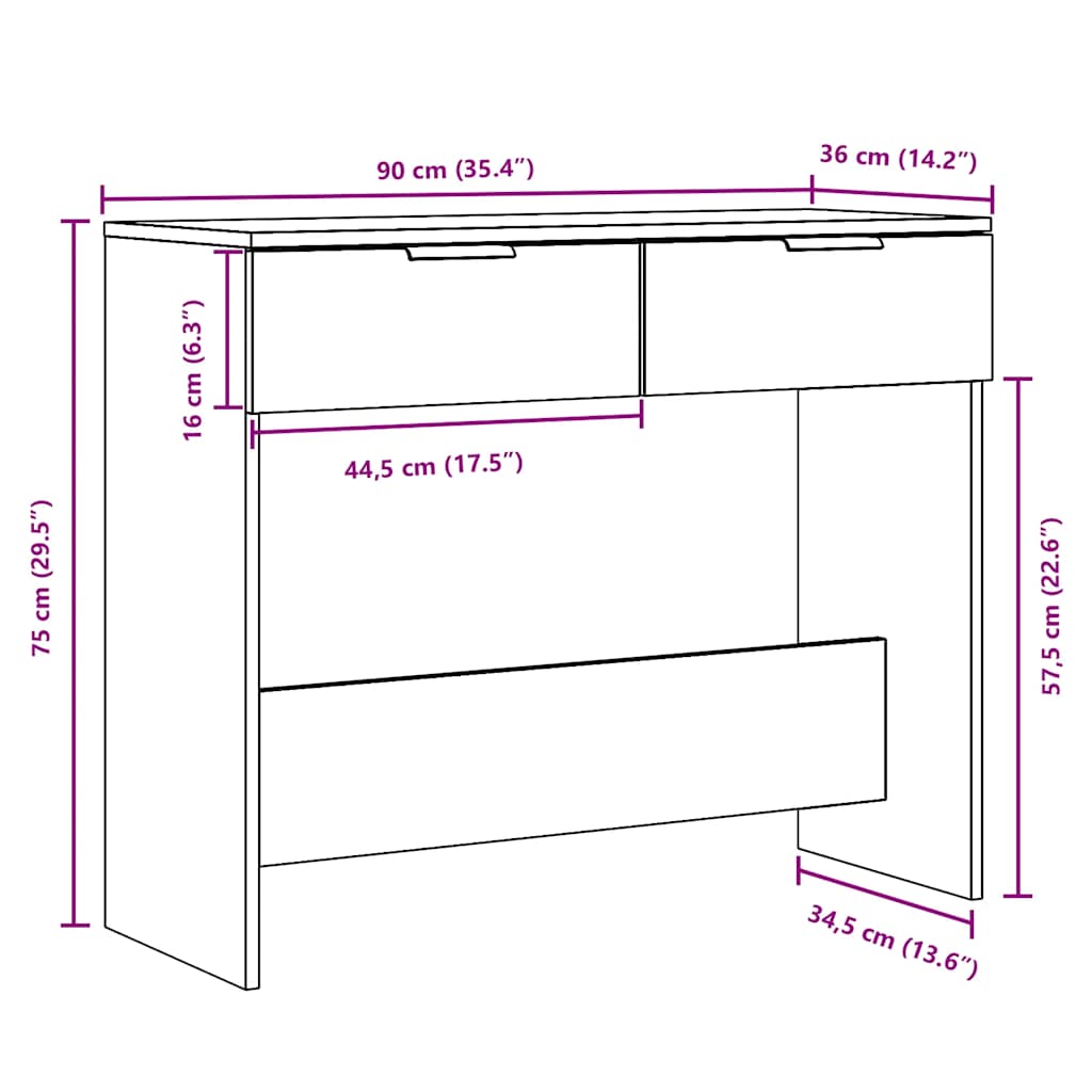 Console Table Artisan Oak 90x36x75 cm Engineered Wood