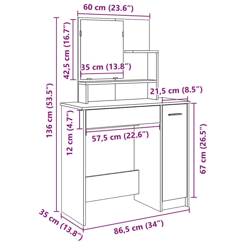 Dressing Table with Mirror Old Wood 86.5x35x136 cm