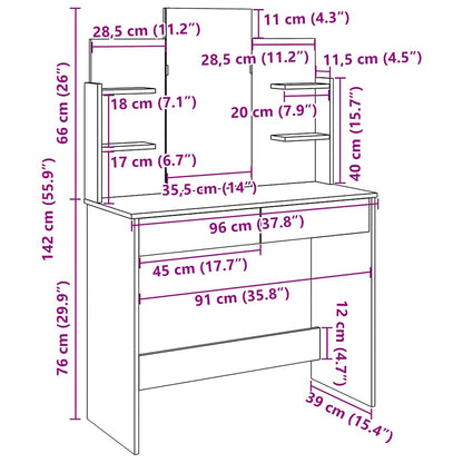 Dressing Table with Mirror Old Wood 96x39x142 cm