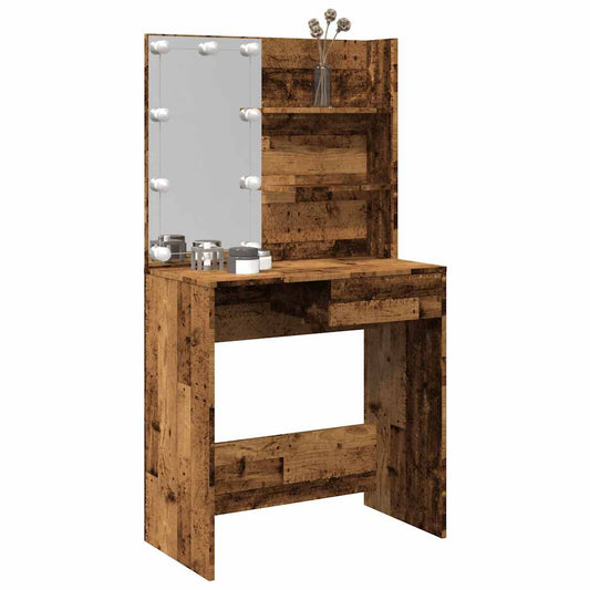 Dressing Table with LED Old Wood 74.5x40x141 cm