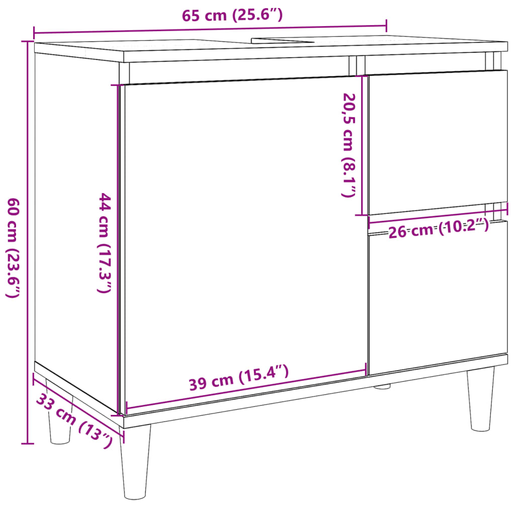 Sink Cabinet Old Wood 65x33x60 cm Engineered Wood