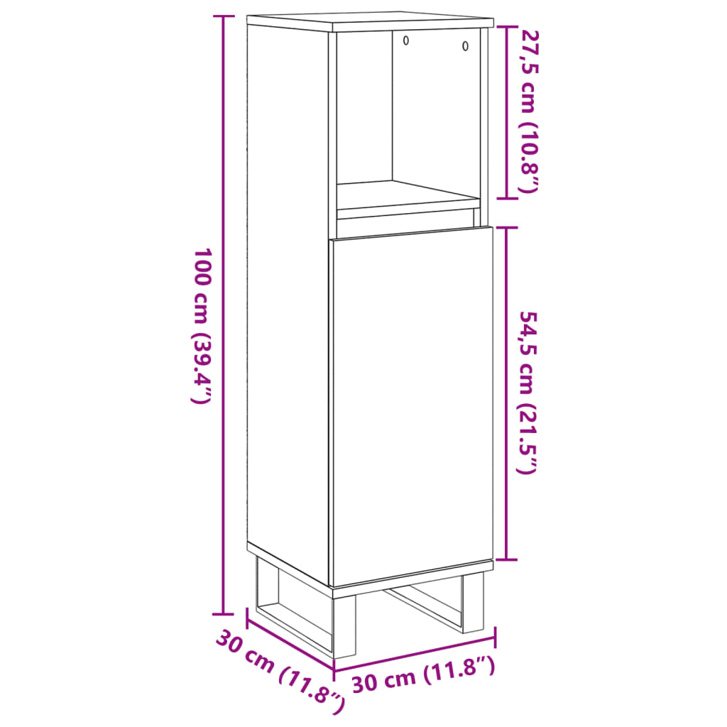 Bathroom Cabinet Old Wood 30x30x100 cm Engineered Wood