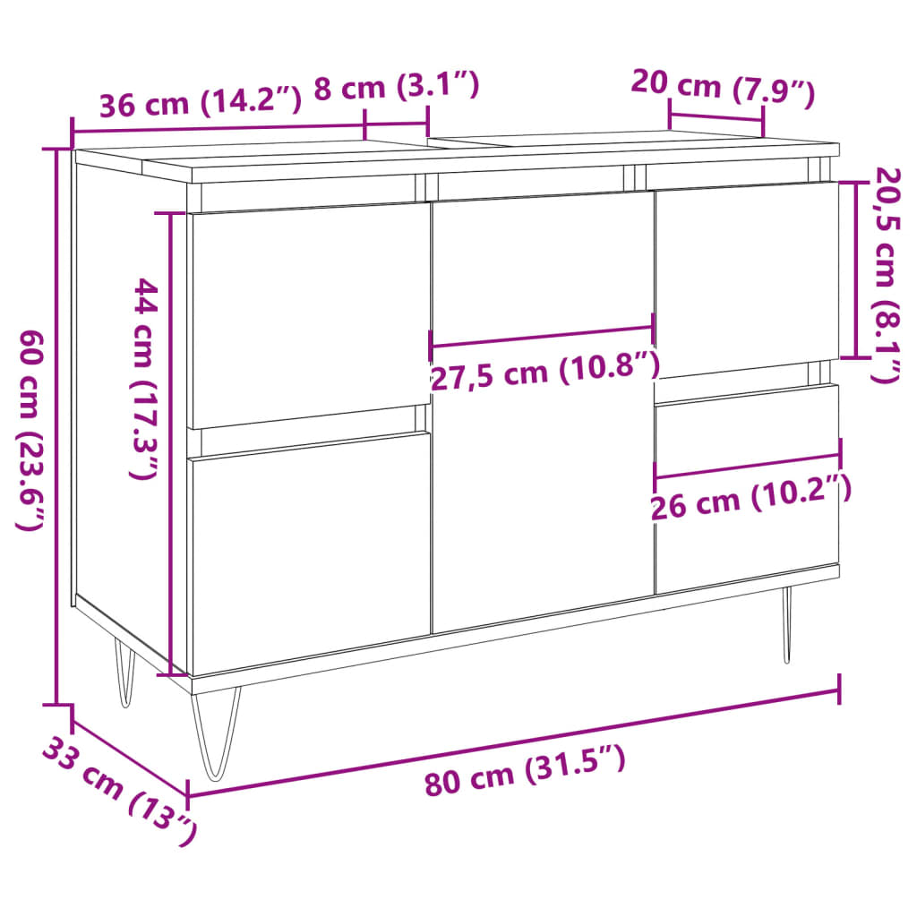 Bathroom Cabinet Concrete Grey 80x33x60 cm Engineered Wood