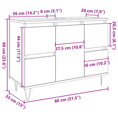 Bathroom Cabinet Concrete Grey 80x33x60 cm Engineered Wood