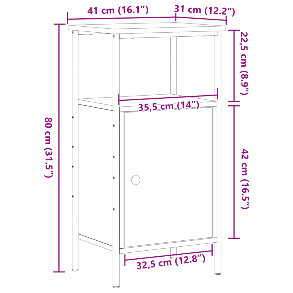 Bedside Cabinet Artisan Oak 41x31x80 cm Engineered Wood