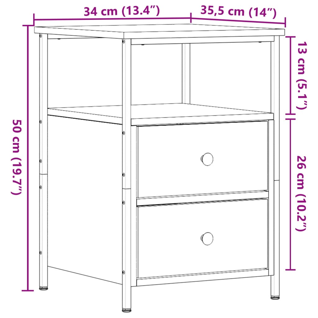 Bedside Cabinets 2 pcs Old Wood 34x35.5x50 cm Engineered Wood