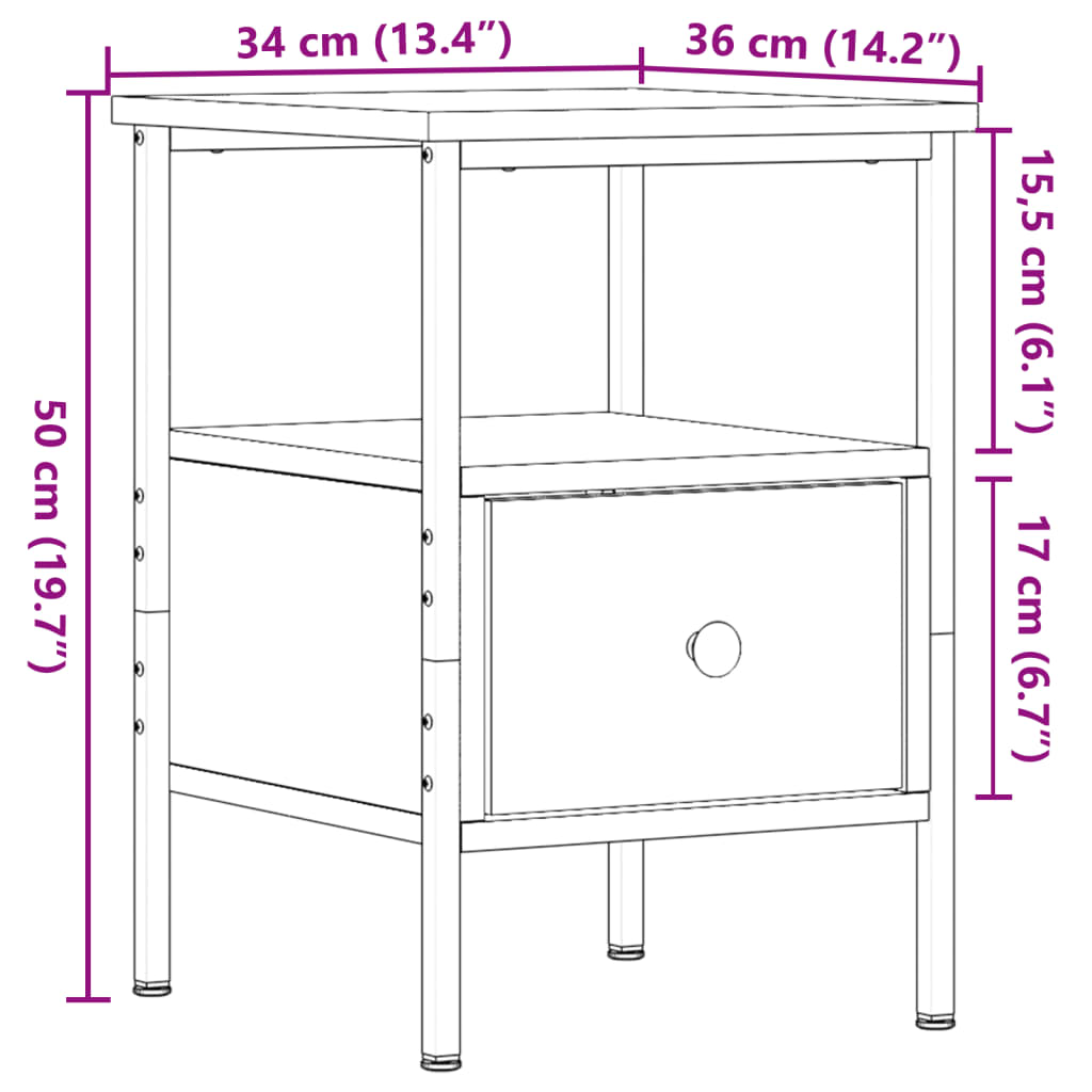 Bedside Cabinet Old Wood 34x36x50 cm Engineered Wood