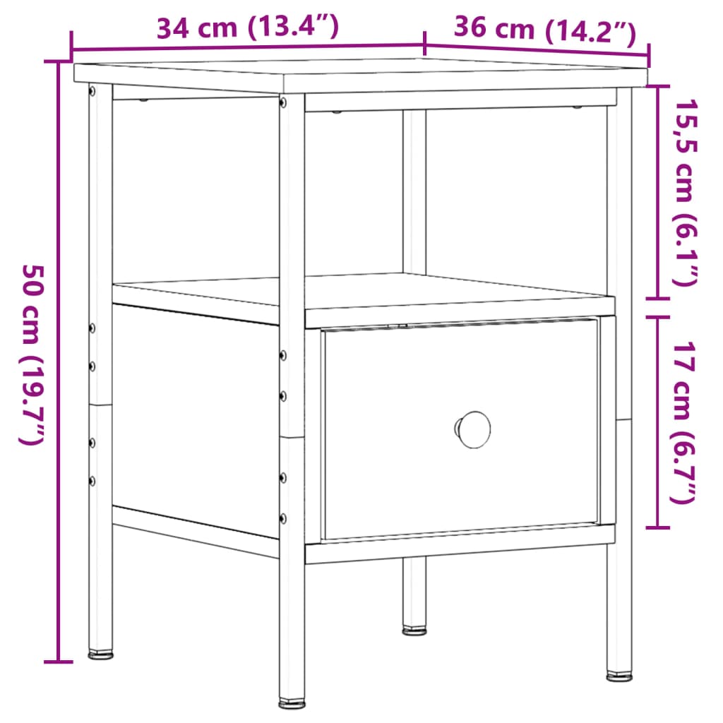 Bedside Cabinets 2 pcs Old Wood 34x36x50 cm Engineered Wood