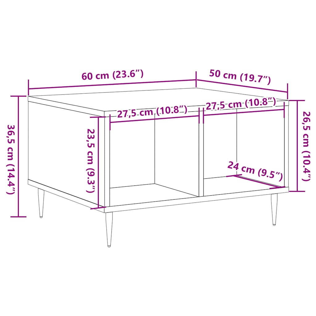 Coffee Table Old Wood 60x50x36.5 cm Engineered Wood