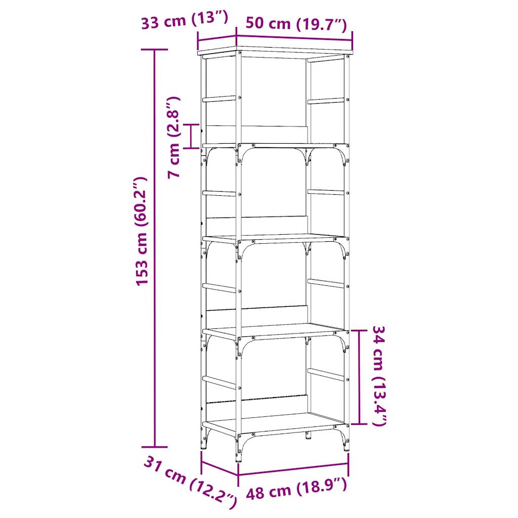 Bookshelf Artisan Oak 50x33x153 cm Engineered Wood