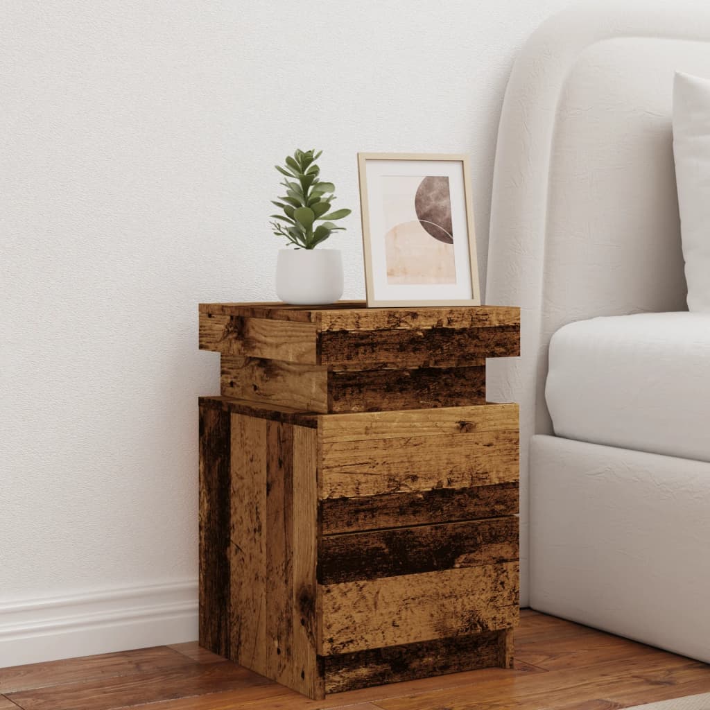 Bedside Cabinet with LED Old Wood 35x39x55 cm Engineered Wood