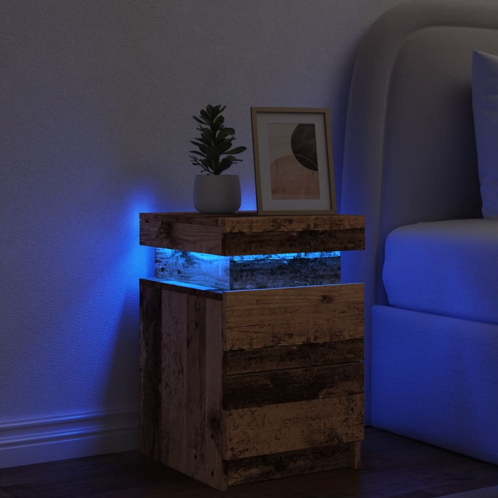 Bedside Cabinet with LED Old Wood 35x39x55 cm Engineered Wood