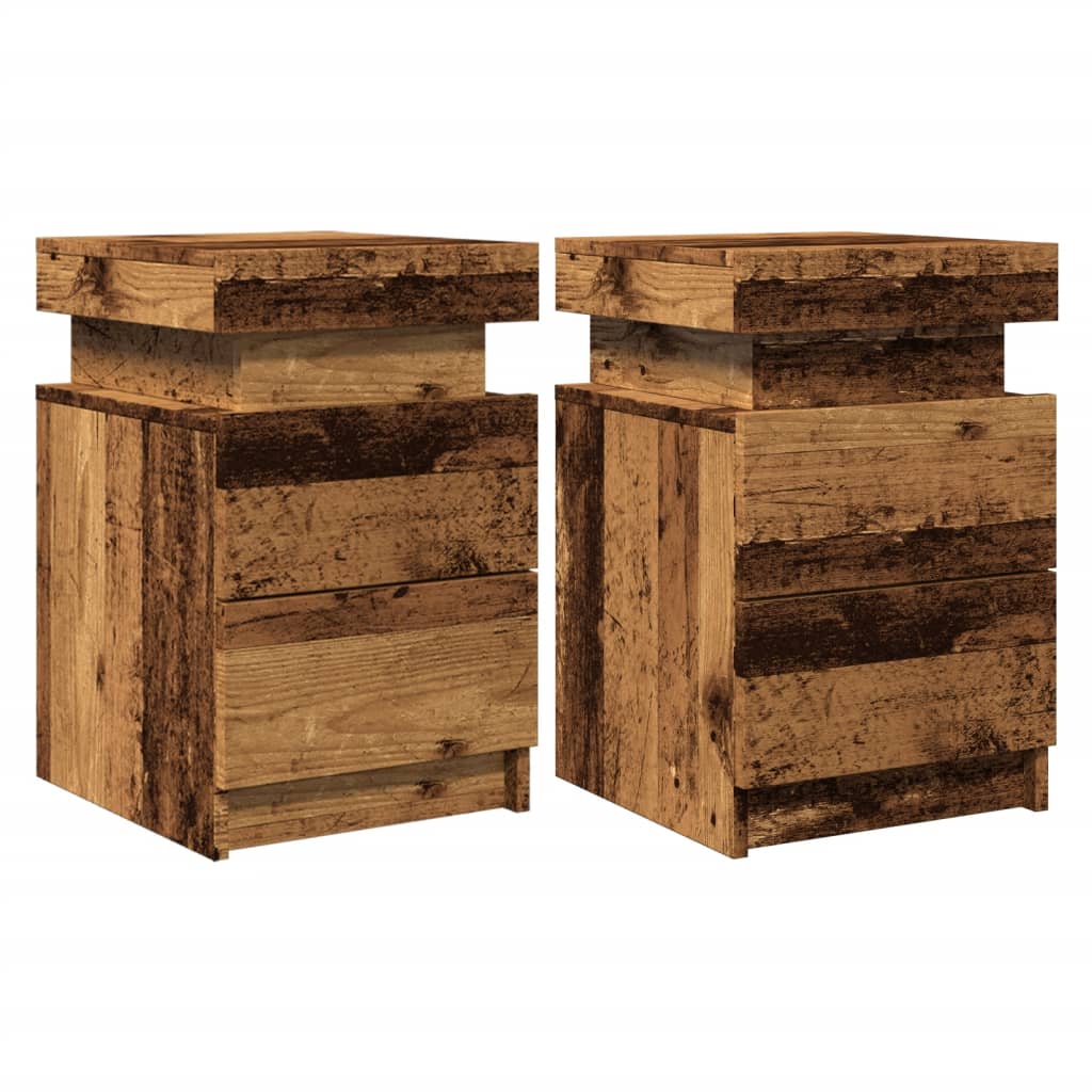 Bedside Cabinets with LED 2 pcs Old Wood 35x39x55 cm Engineered Wood