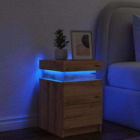 Bedside Cabinet with LED Artisian Oak 35x39x55 cm Engineered Wood