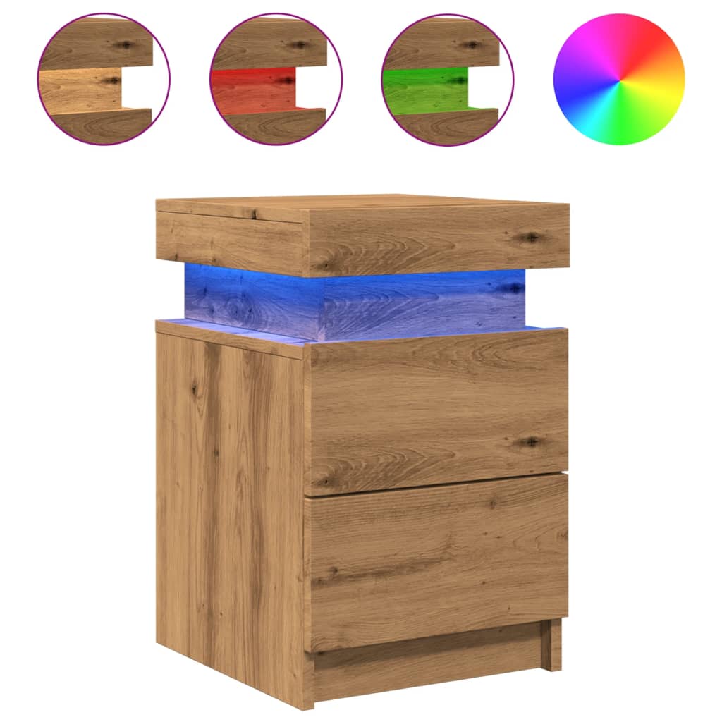 Bedside Cabinets with LED 2 pcs Artisian Oak 35x39x55 cm Engineered Wood