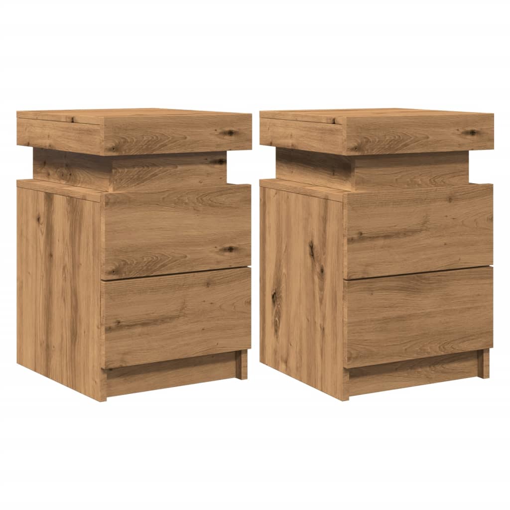 Bedside Cabinets with LED 2 pcs Artisian Oak 35x39x55 cm Engineered Wood