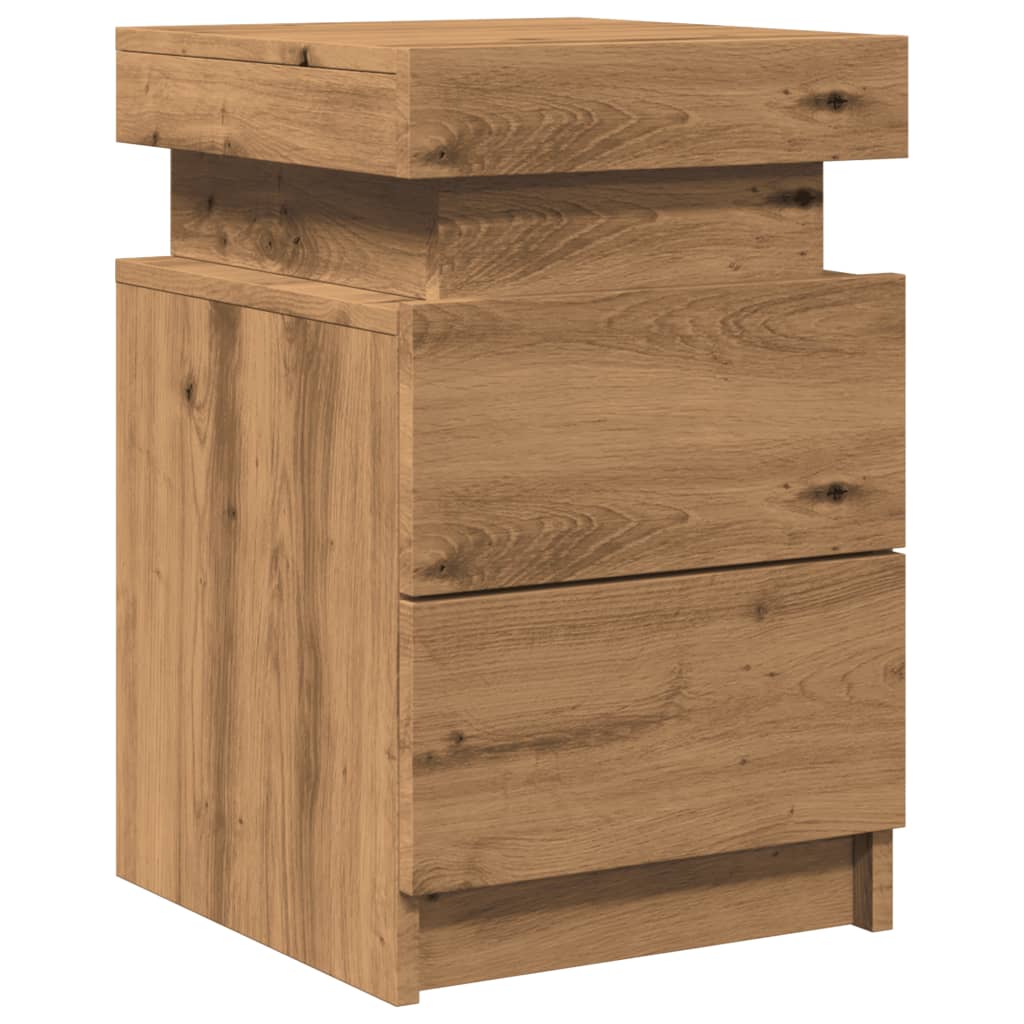 Bedside Cabinets with LED 2 pcs Artisian Oak 35x39x55 cm Engineered Wood