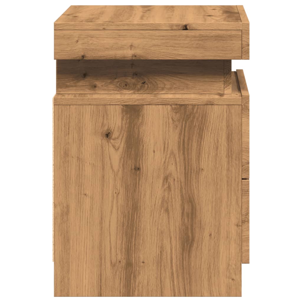 Bedside Cabinets with LED 2 pcs Artisian Oak 35x39x55 cm Engineered Wood