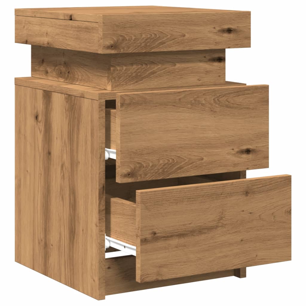 Bedside Cabinets with LED 2 pcs Artisian Oak 35x39x55 cm Engineered Wood