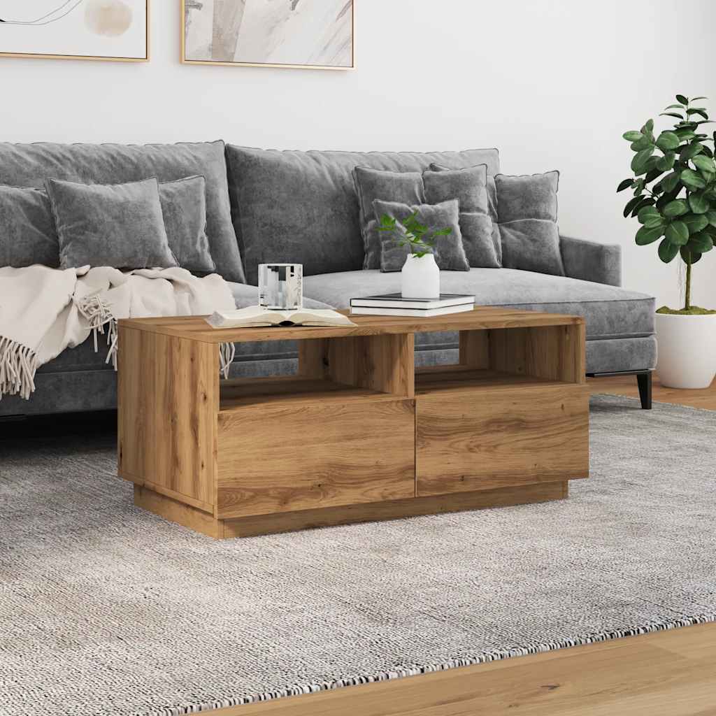 Coffee Table with LED Lights Artisan Oak 90x49x40 cm