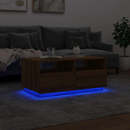 Coffee Table with LED Lights Artisan Oak 90x49x40 cm