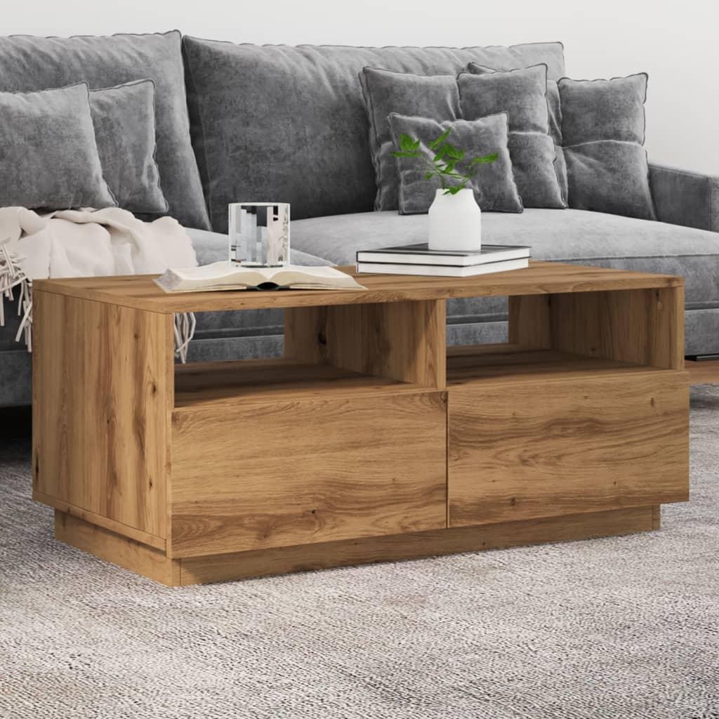 Coffee Table with LED Lights Artisan Oak 90x49x40 cm