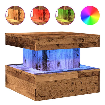 Coffee Table with LED Lights Old Wood 50x50x40 cm