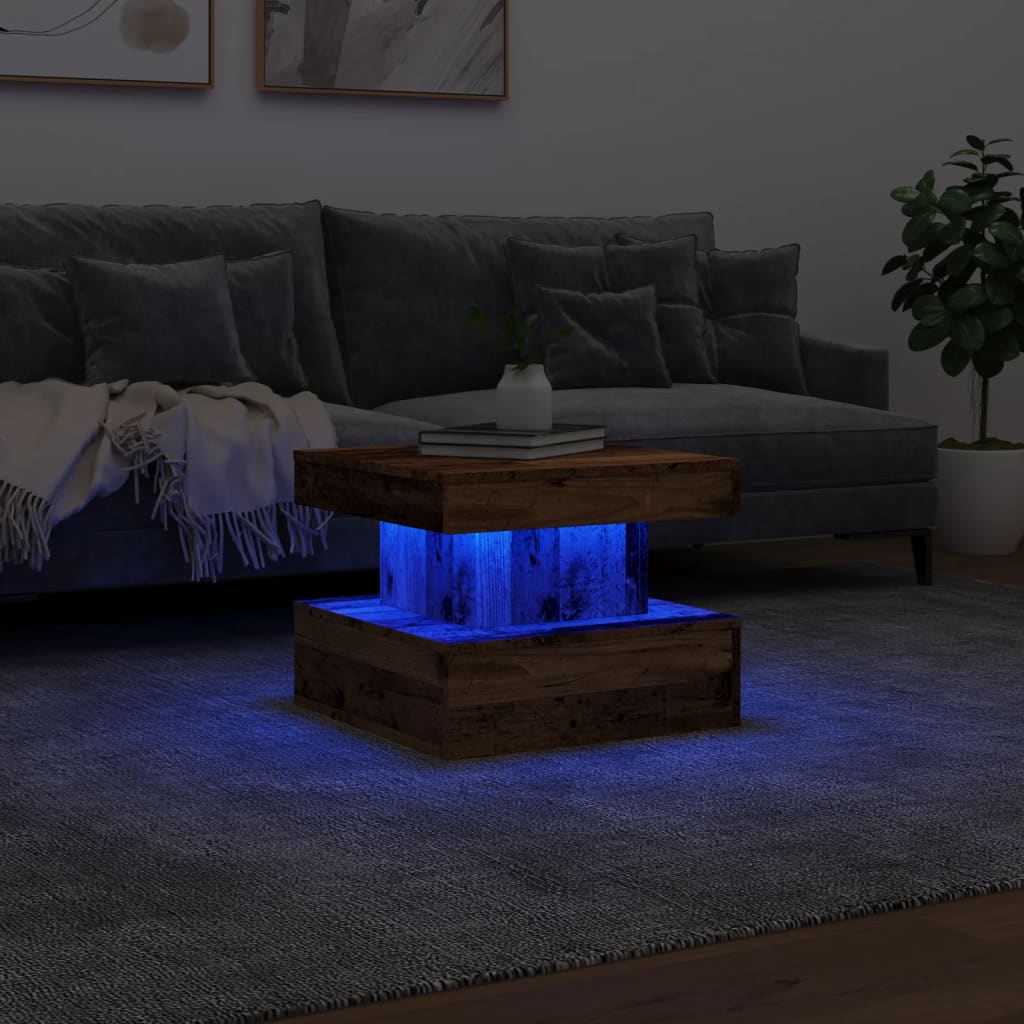 Coffee Table with LED Lights Old Wood 50x50x40 cm