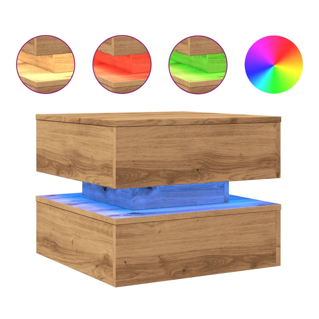 Coffee Table with LED Lights Artisian Oak 50x50x40 cm