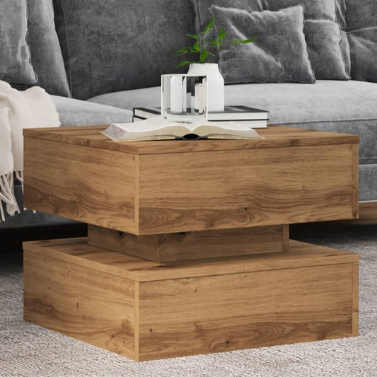 Coffee Table with LED Lights Artisian Oak 50x50x40 cm