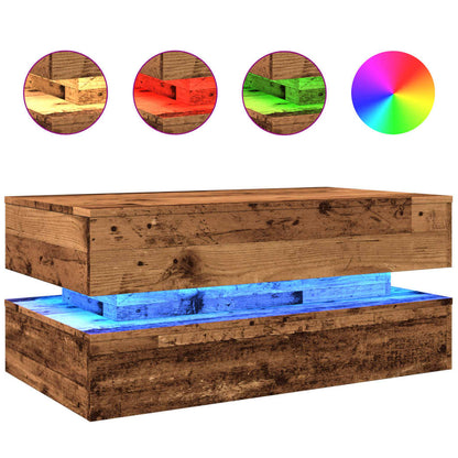 Coffee Table with LED Lights Old Wood 90x50x40 cm