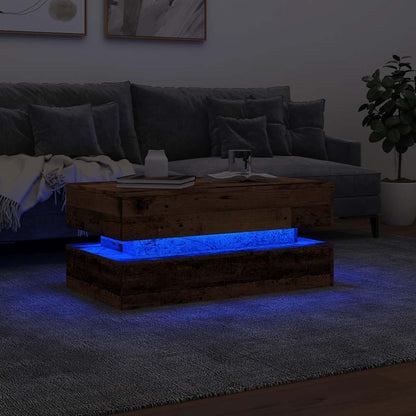 Coffee Table with LED Lights Old Wood 90x50x40 cm