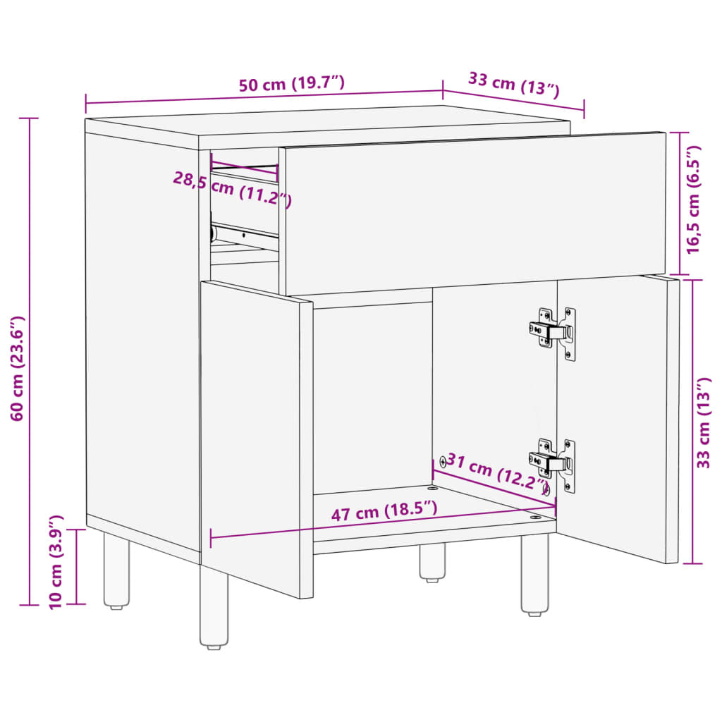 Bedside Cabinet Black 50x33x60 cm Engineered Wood