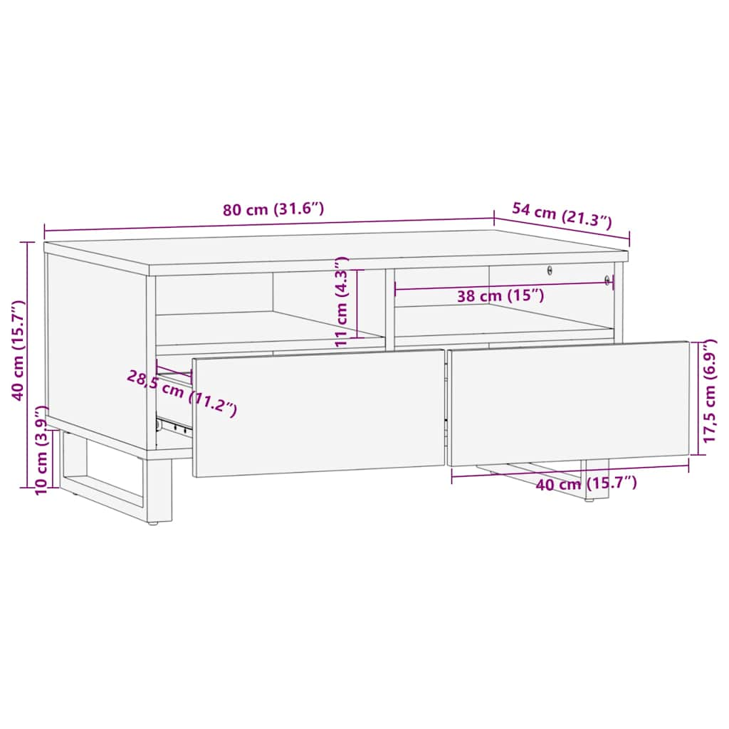 Coffee Table Black 80x54x40 cm Solid Wood Mango